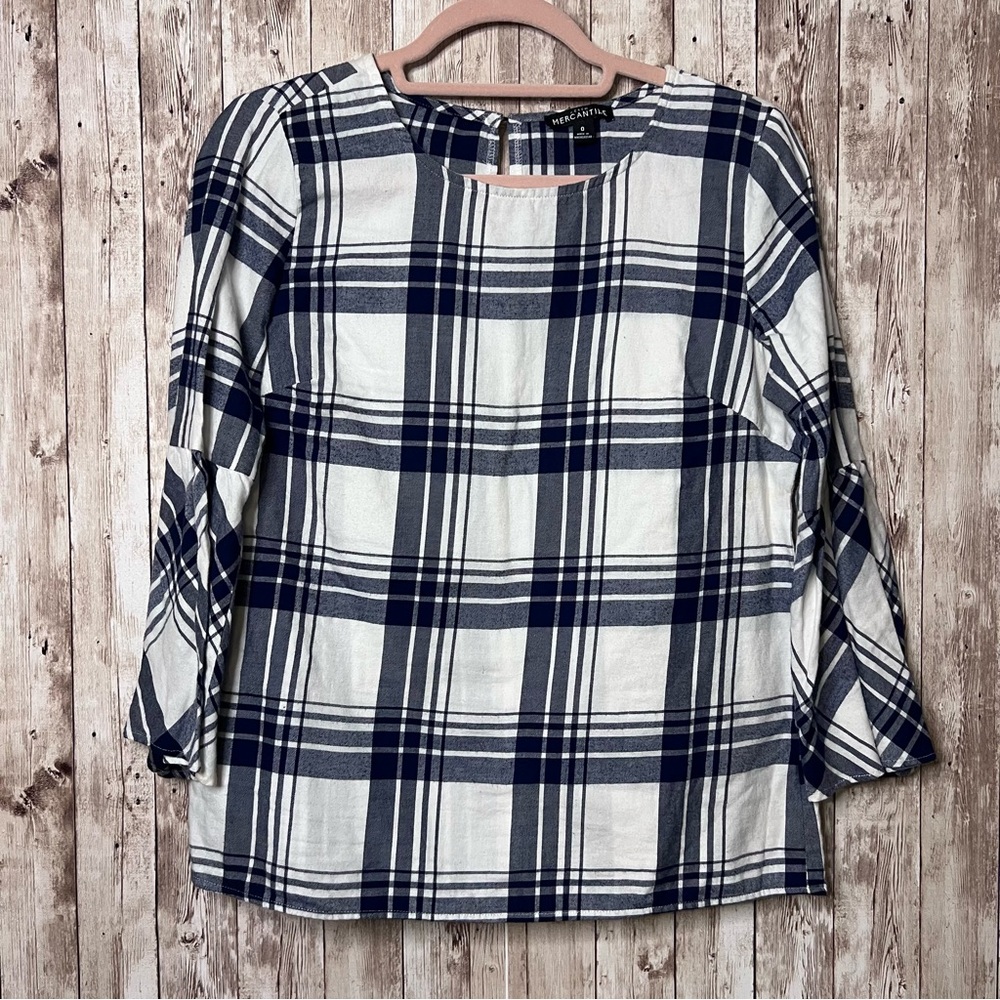 J. Crew Mercantile Plaid Navy and White Women's‎ Top